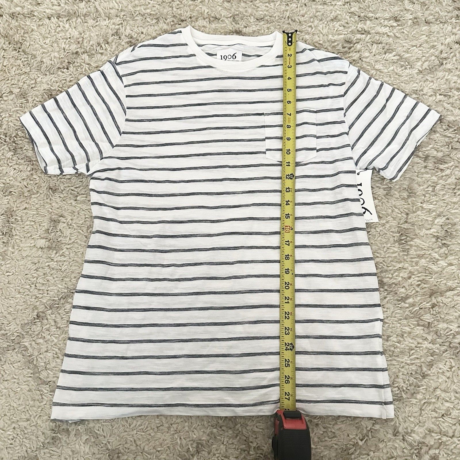 Carly Jean Los Angeles 1906 Hammond Black White Striped T-Shirt Pocket Men Large — image 7 of 8